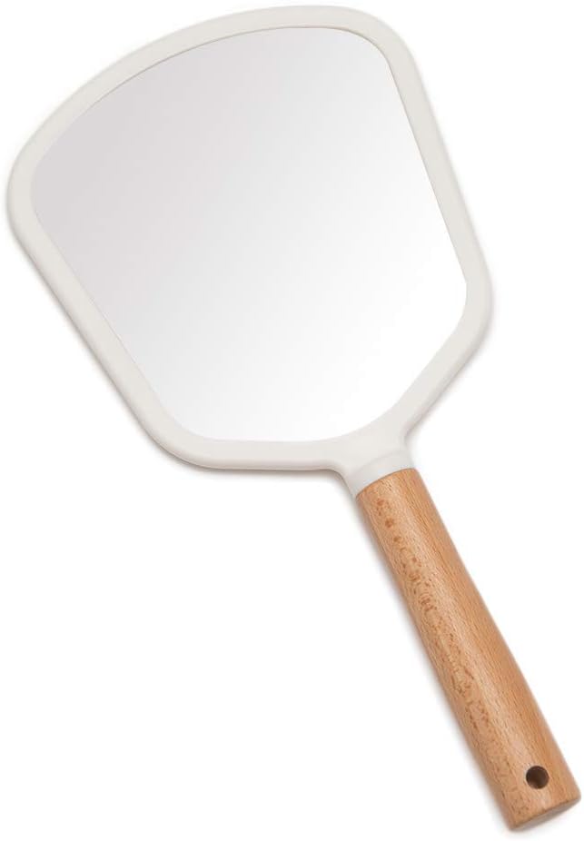 Minimalist Wooden Handle Handheld Mirror – Large Clear Viewing Surface