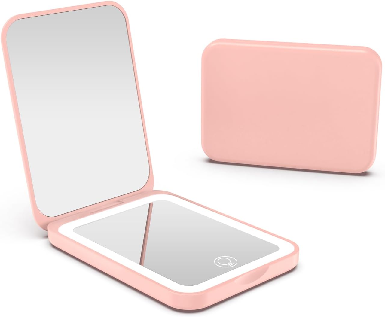 Portable LED Lighted Compact Mirror – Rechargeable Folding Makeup Mirror with Adjustable Brightness – Pink Pocket Mirror for Travel, Touch-Up, and Gift