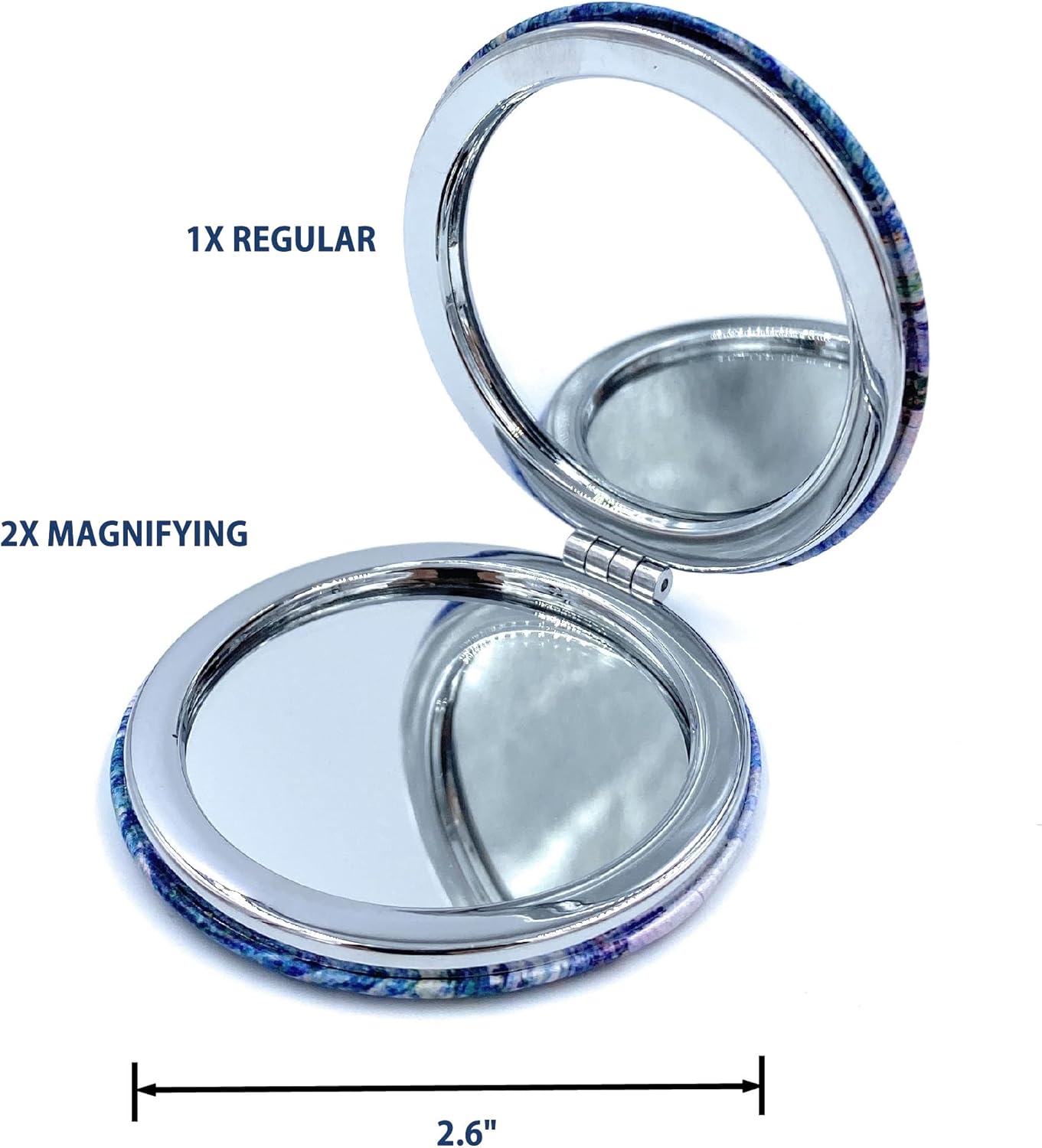 Compact Dual-Sided Pocket Mirror – 1X Regular & 2X Magnifying Glass – Round Mini Folding Purse Mirror