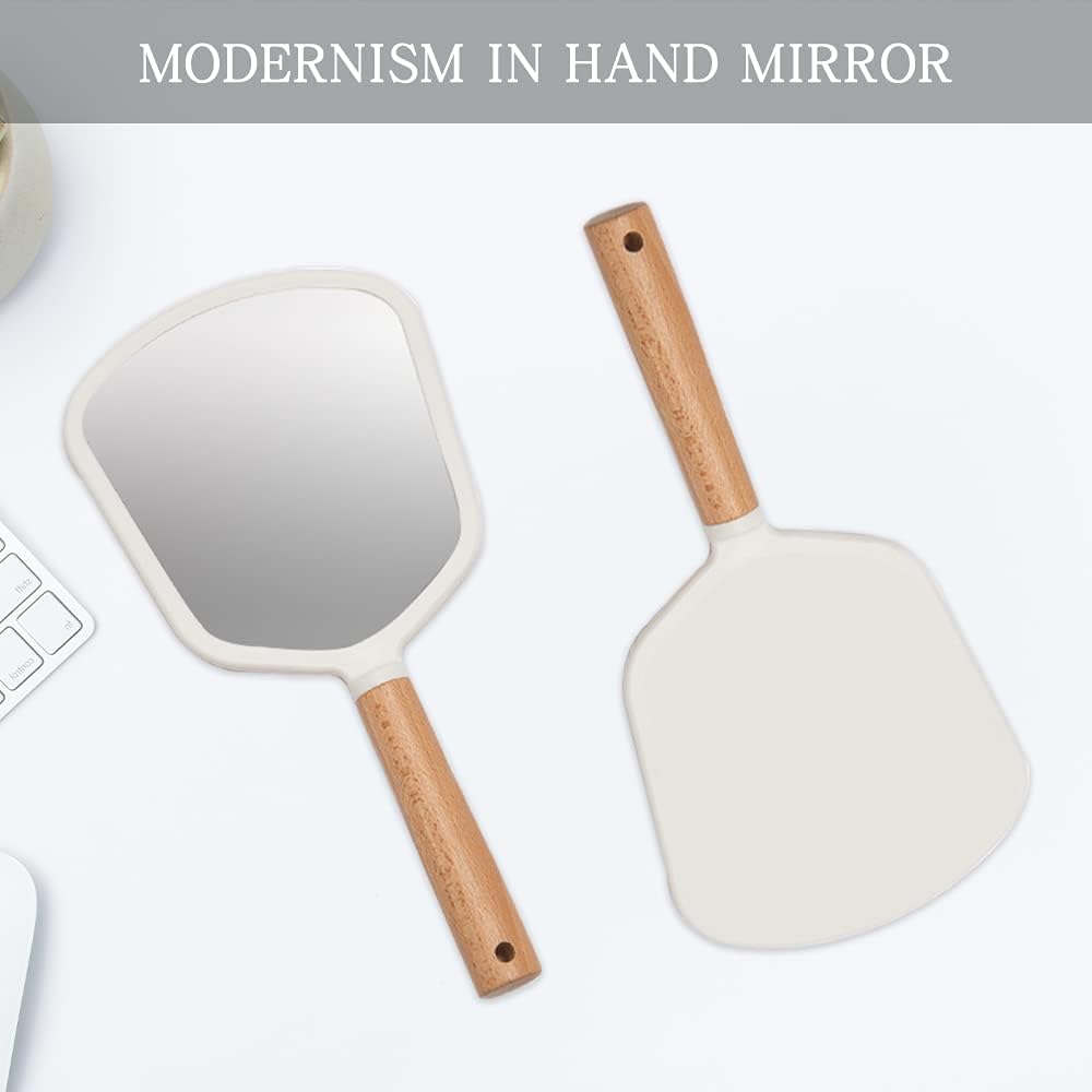Minimalist Wooden Handle Handheld Mirror – Large Clear Viewing Surface