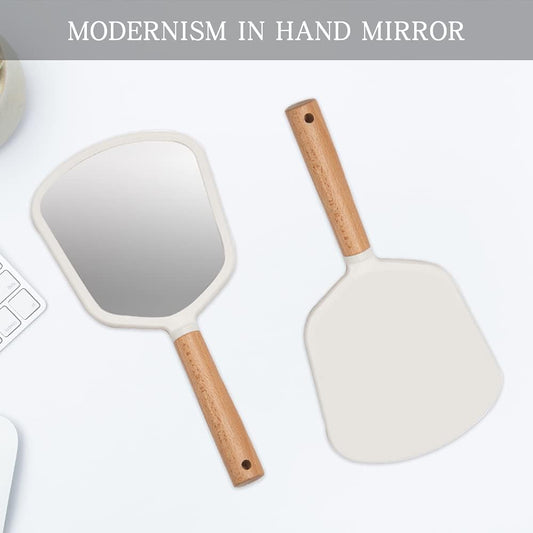 Minimalist Wooden Handle Handheld Mirror – Large Clear Viewing Surface