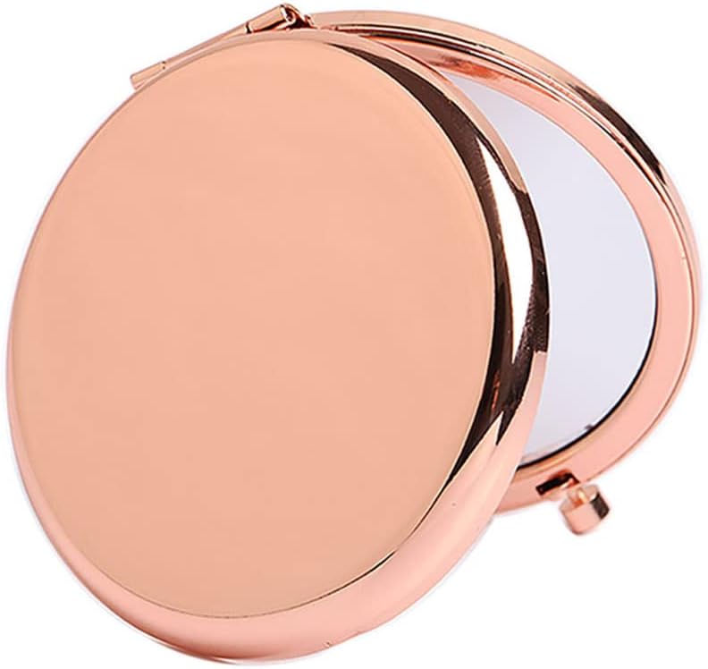 Portable Rose Gold Compact Mirror – 2.76" Round Folding Pocket Mirror with 1X HD & 2X Magnification – Dual-Sided Travel Makeup Mirror