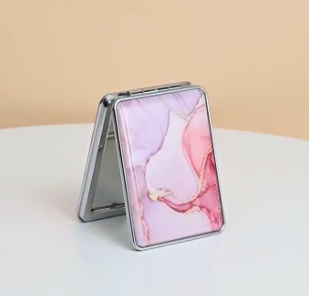 Marble Pattern Pocket Folding Makeup Mirror – Double-Sided Compact Mirror