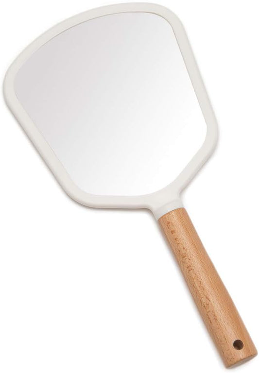 Minimalist Wooden Handle Handheld Mirror – Large Clear Viewing Surface