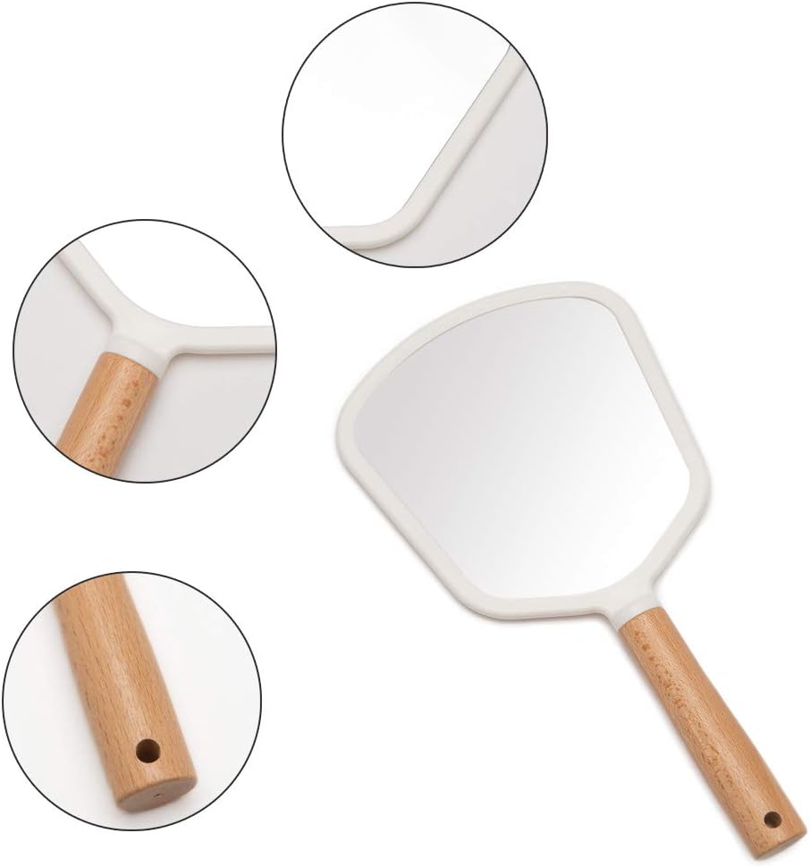 Minimalist Wooden Handle Handheld Mirror – Large Clear Viewing Surface