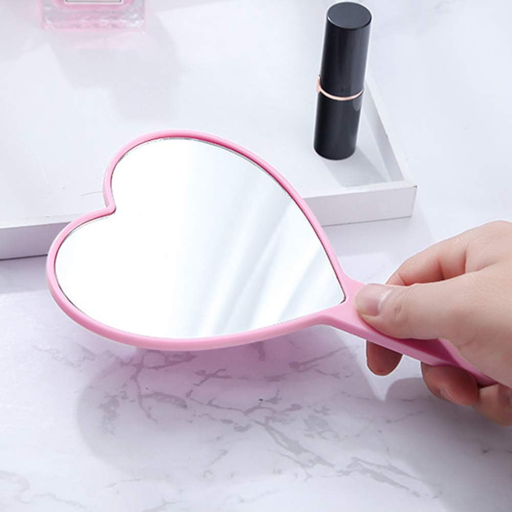 Heart-Shaped Handheld Mirror – Pink Makeup Mirror with Handle (8.7 Inches)