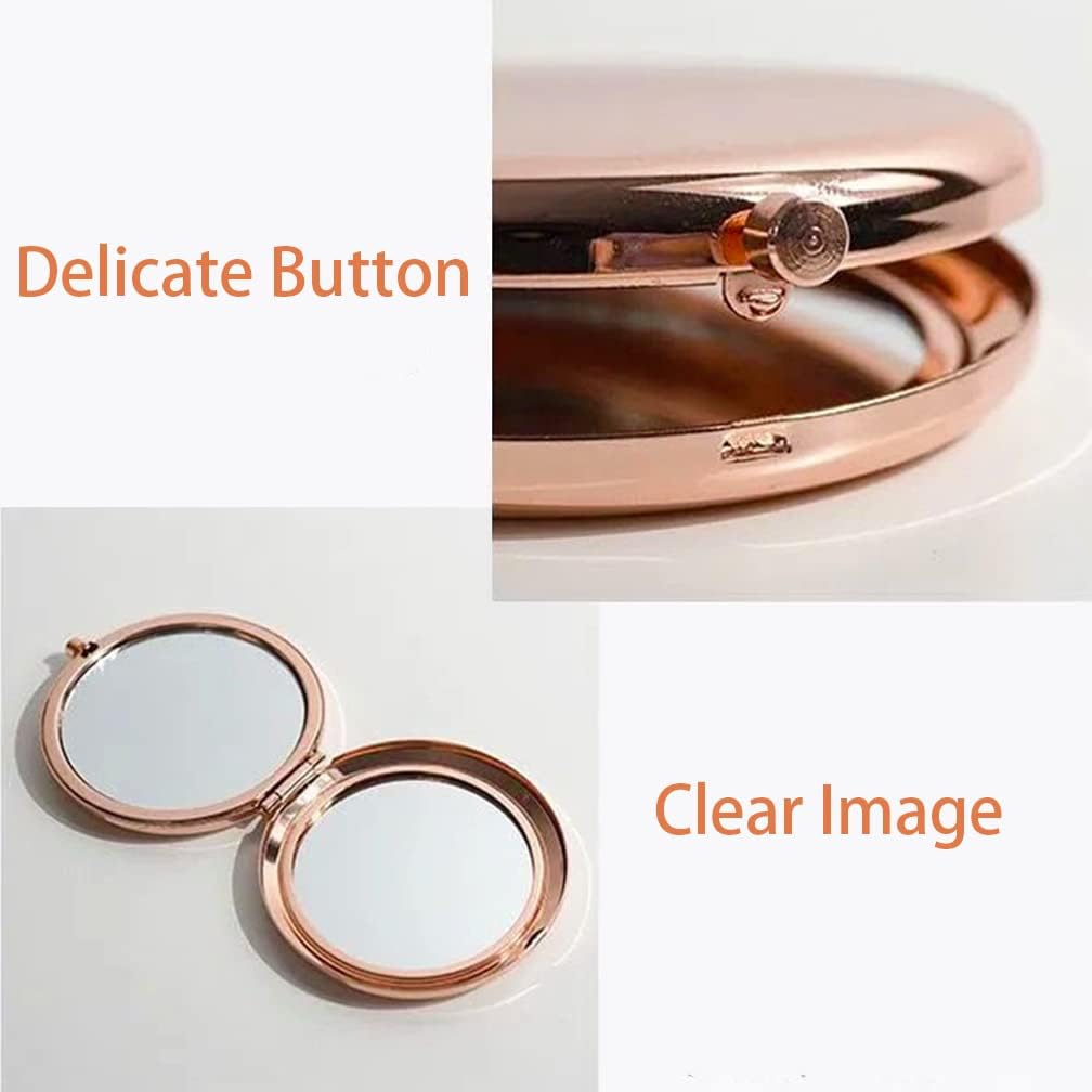 Portable Rose Gold Compact Mirror – 2.76" Round Folding Pocket Mirror with 1X HD & 2X Magnification – Dual-Sided Travel Makeup Mirror