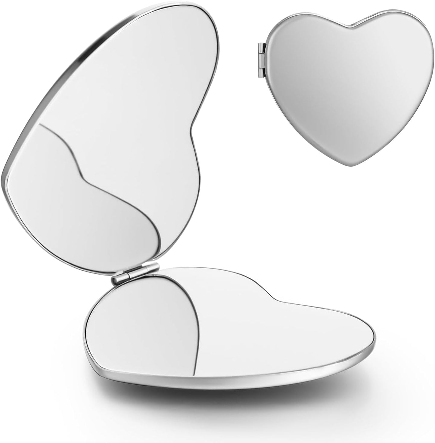Heart-Shaped Compact Mirror – Double-Sided Folding Pocket Mirror (Metal Finish)