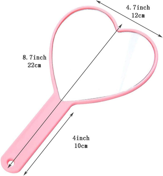 Heart-Shaped Handheld Mirror – Pink Makeup Mirror with Handle (8.7 Inches)