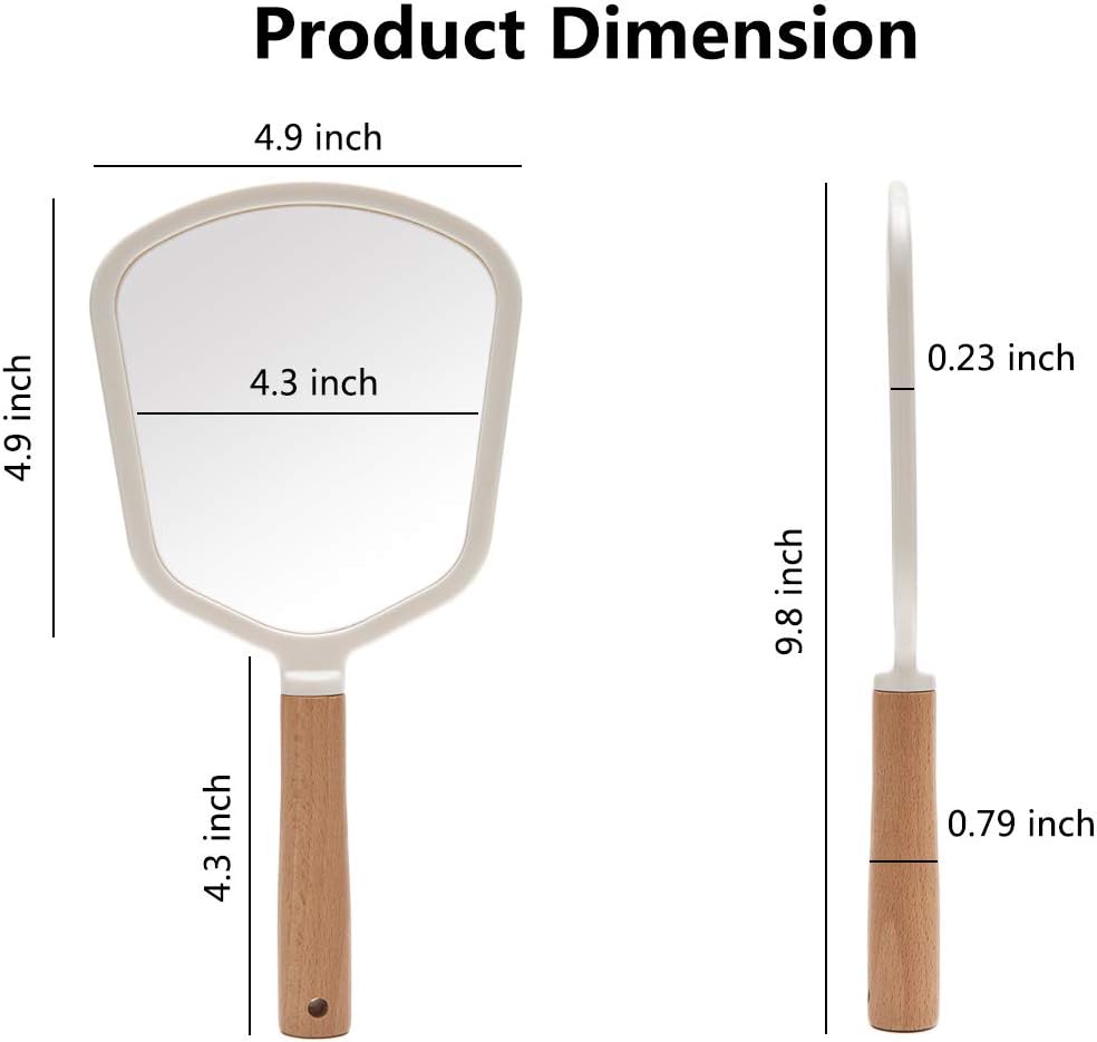 Minimalist Wooden Handle Handheld Mirror – Large Clear Viewing Surface