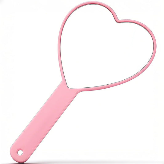 Heart-Shaped Handheld Mirror – Pink Makeup Mirror with Handle (8.7 Inches)
