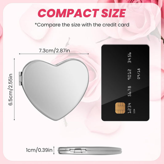 Heart-Shaped Compact Mirror – Double-Sided Folding Pocket Mirror (Metal Finish)