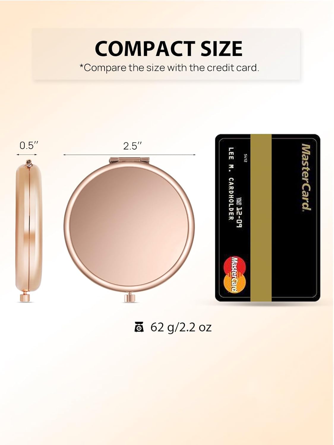 Portable Round Folding Makeup Mirror – Double-Sided Compact Pocket Mirror with Magnification – Rose Gold Finish