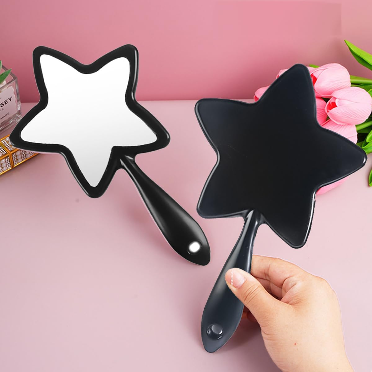 Star-Shaped Handheld Mirror – Black Cosmetic Mirror with Handle (Creative Design)