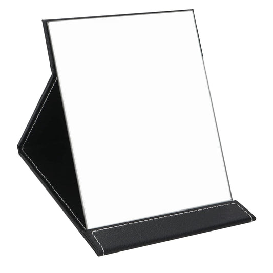 Portable Folding Makeup Mirror – Slim Leather Desk Mirror with Adjustable Stand