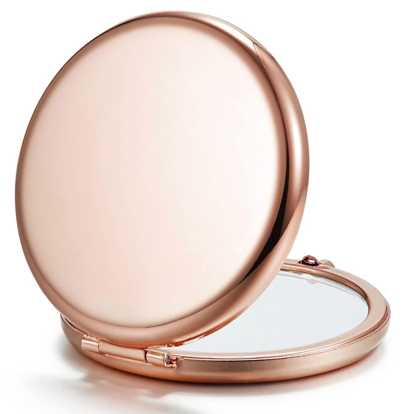 Portable Round Folding Makeup Mirror – Double-Sided Compact Pocket Mirror with Magnification – Rose Gold Finish