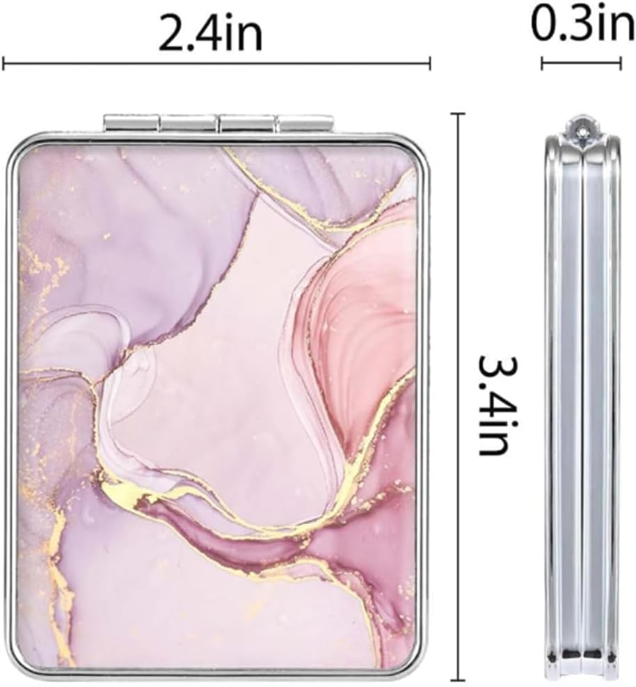 Marble Pattern Pocket Folding Makeup Mirror – Double-Sided Compact Mirror