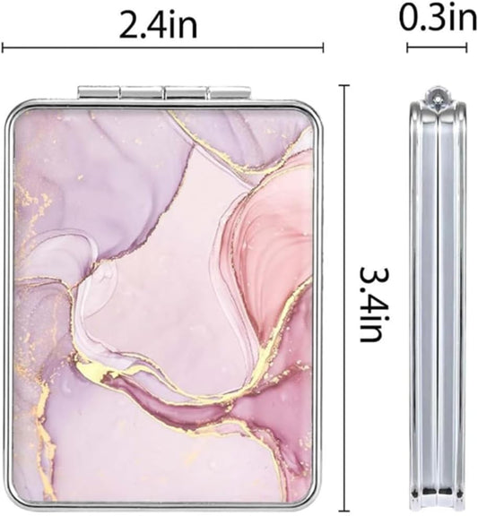 Marble Pattern Pocket Folding Makeup Mirror – Double-Sided Compact Mirror