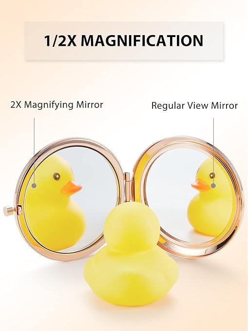 Portable Round Folding Makeup Mirror – Double-Sided Compact Pocket Mirror with Magnification – Rose Gold Finish