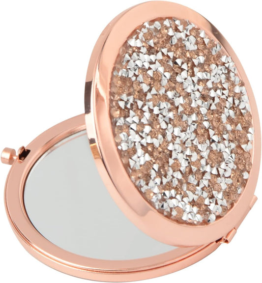 Portable Rose Gold Compact Mirror – 2.76" Round Folding Pocket Mirror with 1X HD & 2X Magnification – Dual-Sided Travel Makeup Mirror