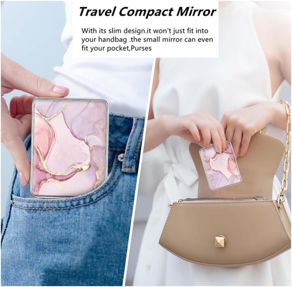 Marble Pattern Pocket Folding Makeup Mirror – Double-Sided Compact Mirror