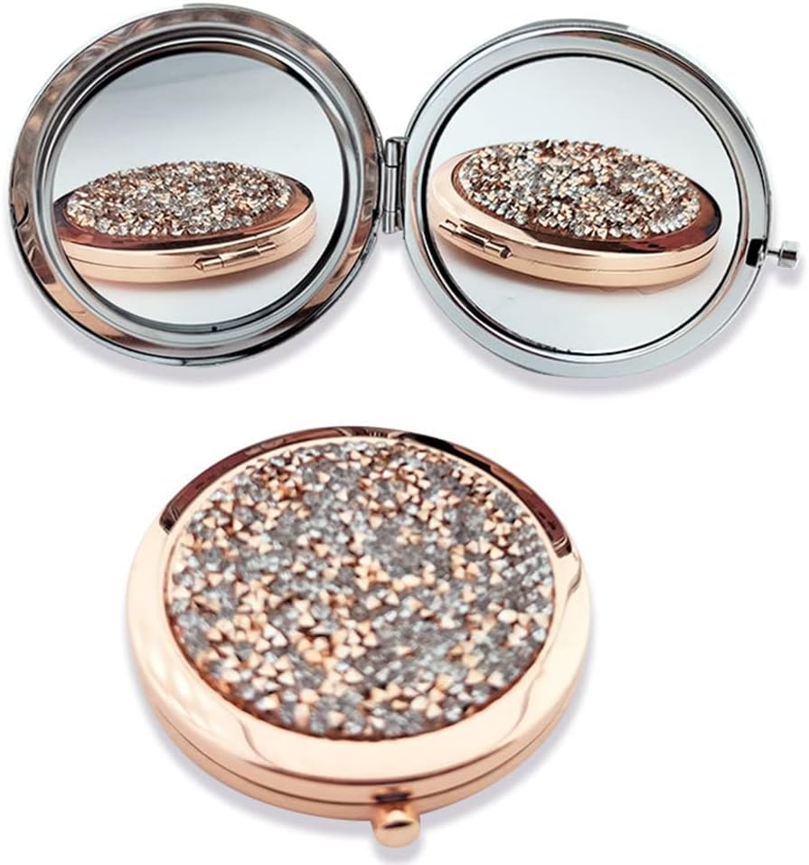 Portable Rose Gold Compact Mirror – 2.76" Round Folding Pocket Mirror with 1X HD & 2X Magnification – Dual-Sided Travel Makeup Mirror
