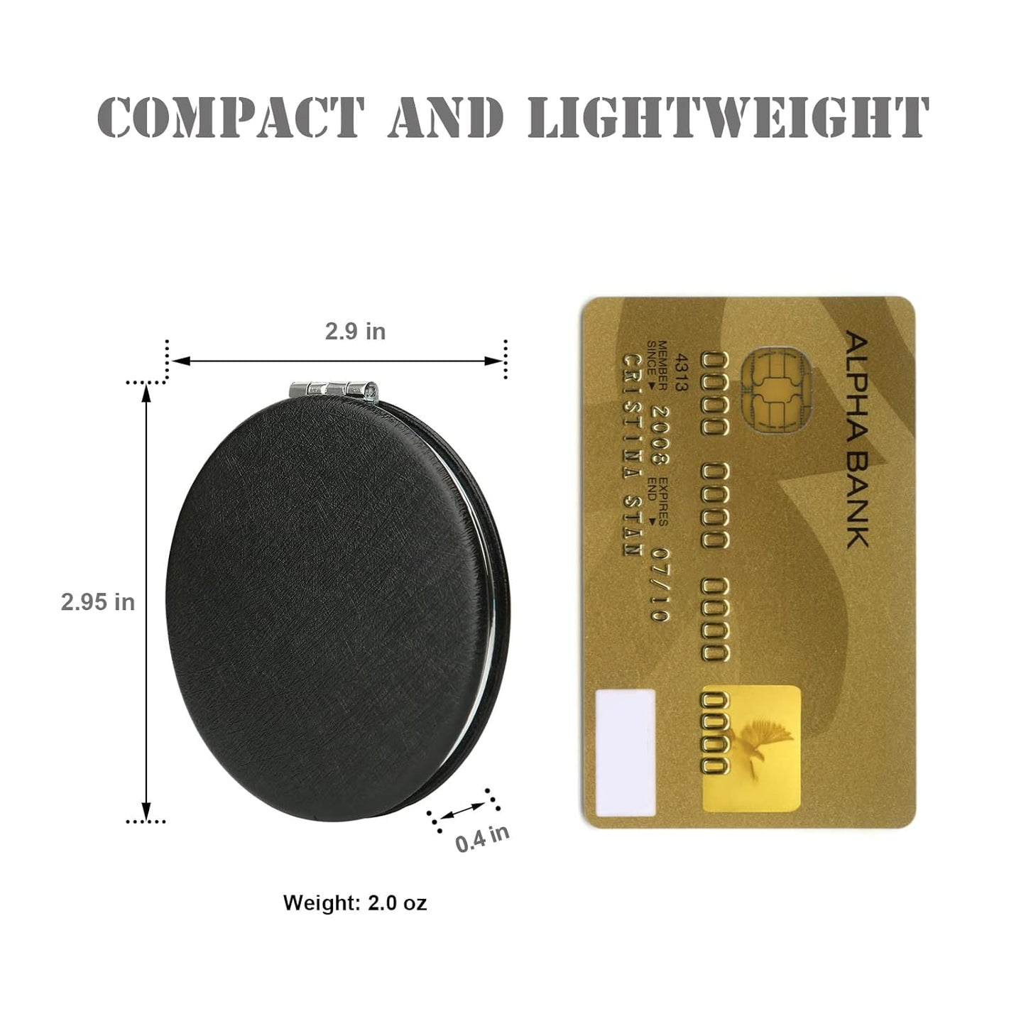 Compact Black Round Folding Mirror – Dual-Sided Makeup Pocket Mirror with Magnification – Lightweight Travel Mirror