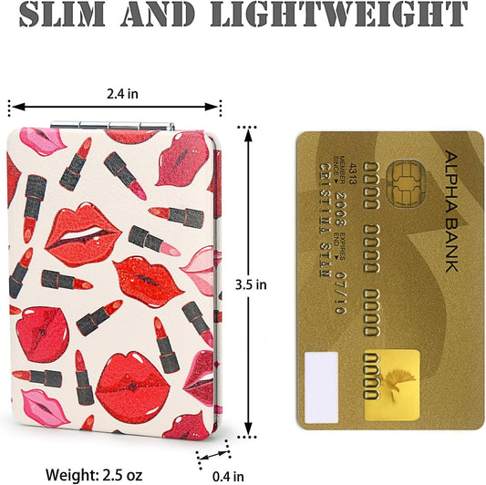 Compact Dual-Sided Pocket Mirror – 1X Regular & 2X Magnifying Glass – Round Mini Folding Purse Mirror