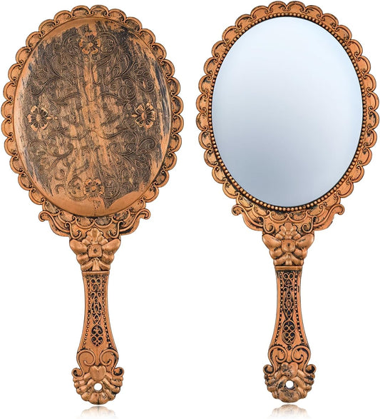 Vintage Handheld Makeup Mirror – Ornate Floral Design (Single Piece)