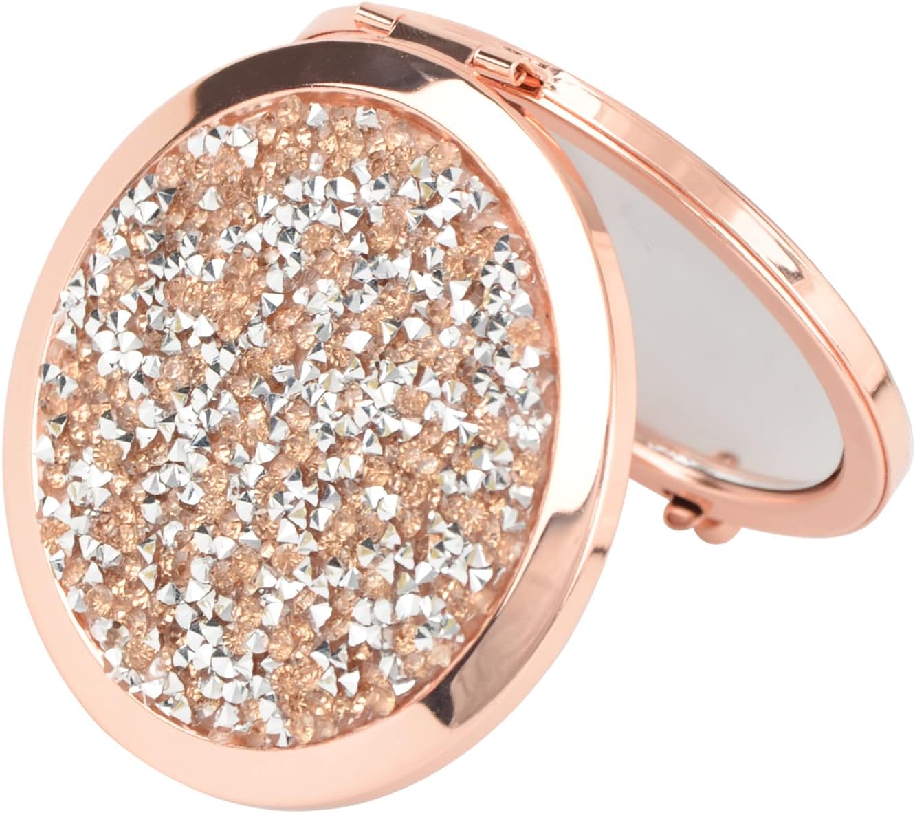 Portable Rose Gold Compact Mirror – 2.76" Round Folding Pocket Mirror with 1X HD & 2X Magnification – Dual-Sided Travel Makeup Mirror