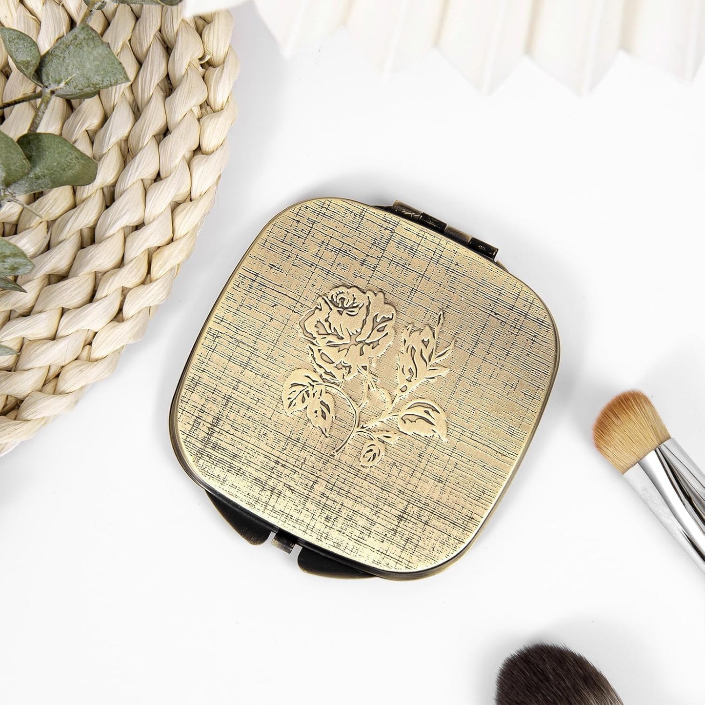Vintage Rose Carved Portable Square Handheld Mirror