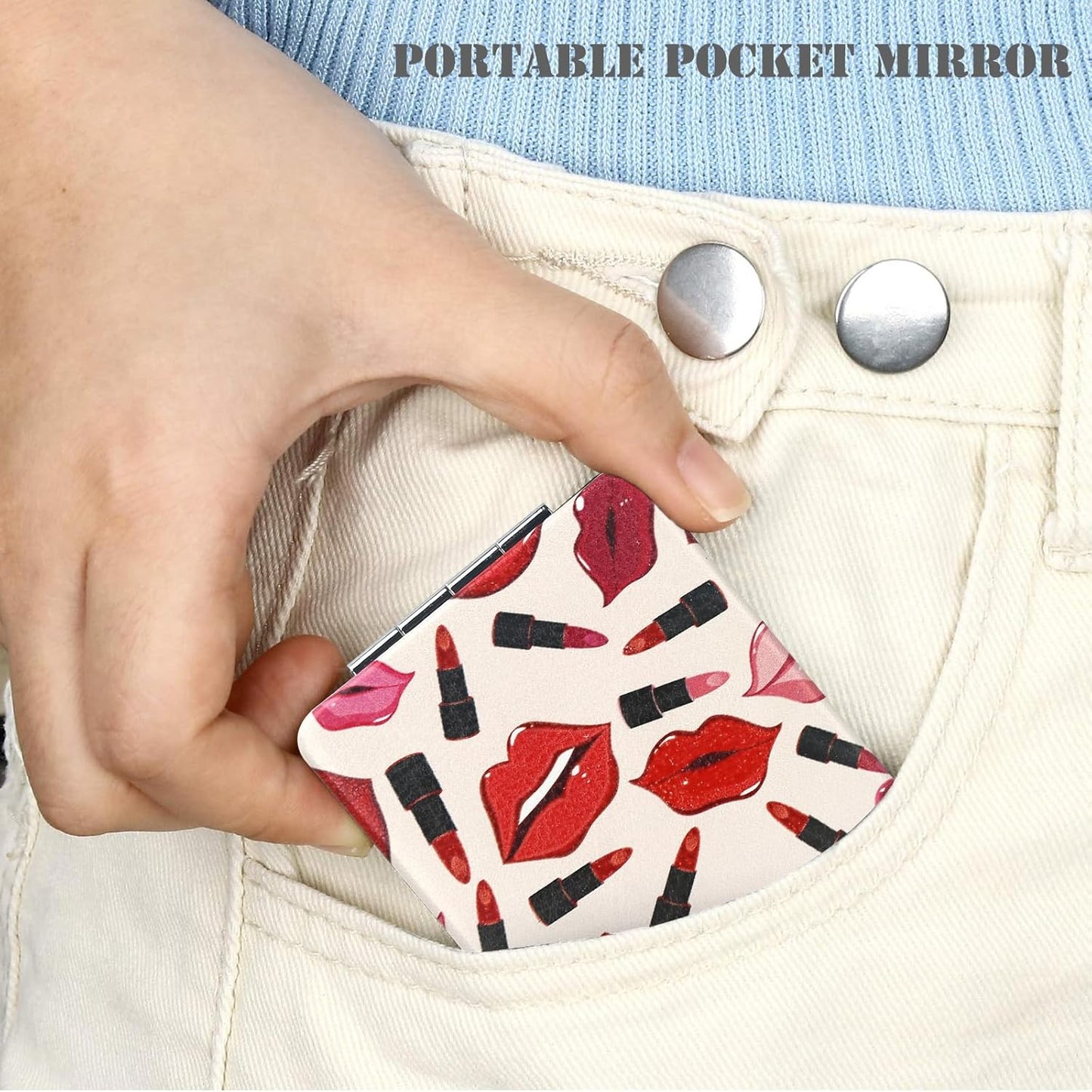 Compact Dual-Sided Pocket Mirror – 1X Regular & 2X Magnifying Glass – Round Mini Folding Purse Mirror