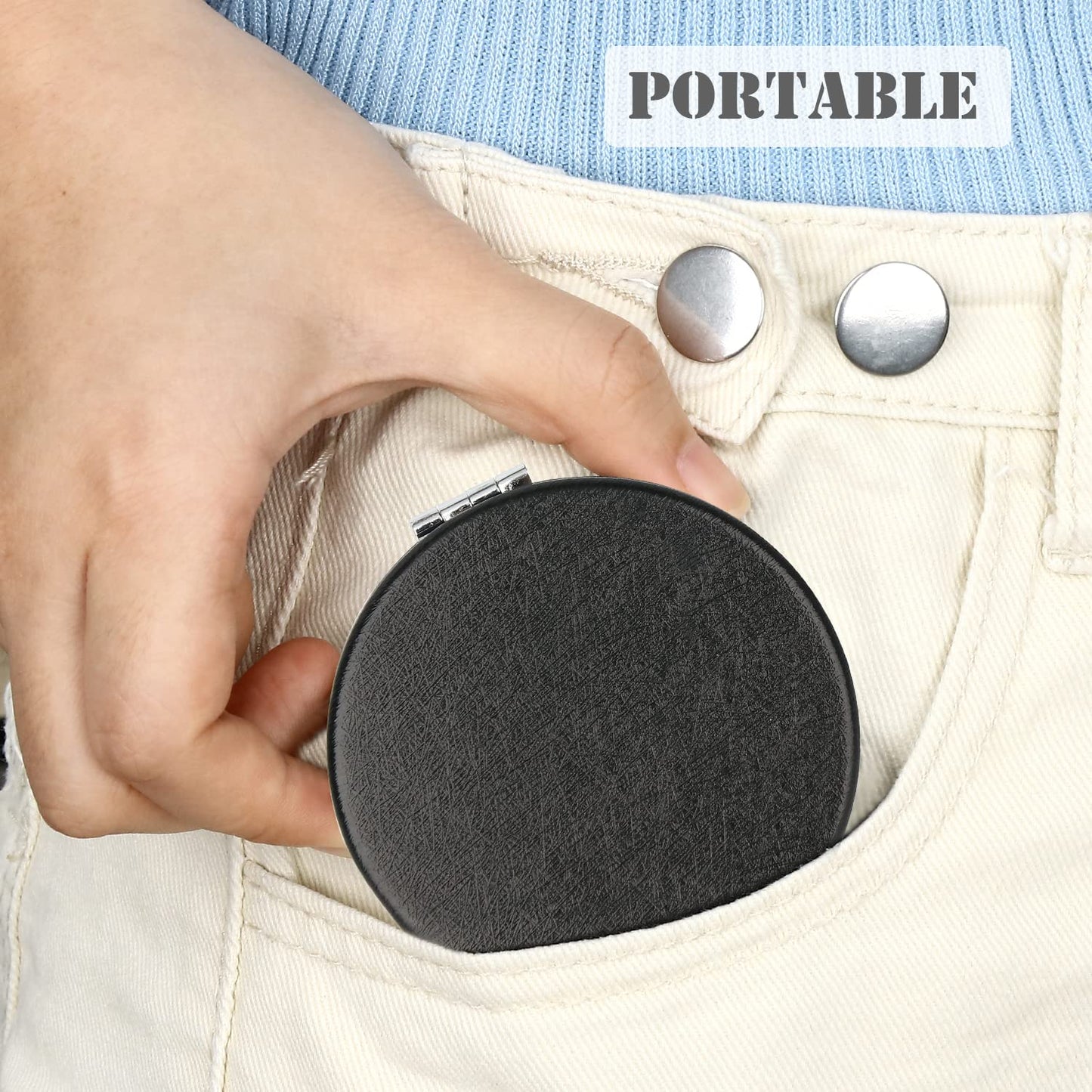 Compact Black Round Folding Mirror – Dual-Sided Makeup Pocket Mirror with Magnification – Lightweight Travel Mirror